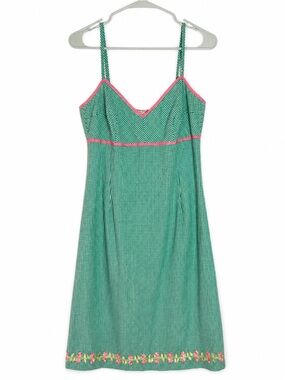 Shoshanna Gingham Plaid Dress with Eyelet Lace Lining Pink and Floral Hem Size 6
